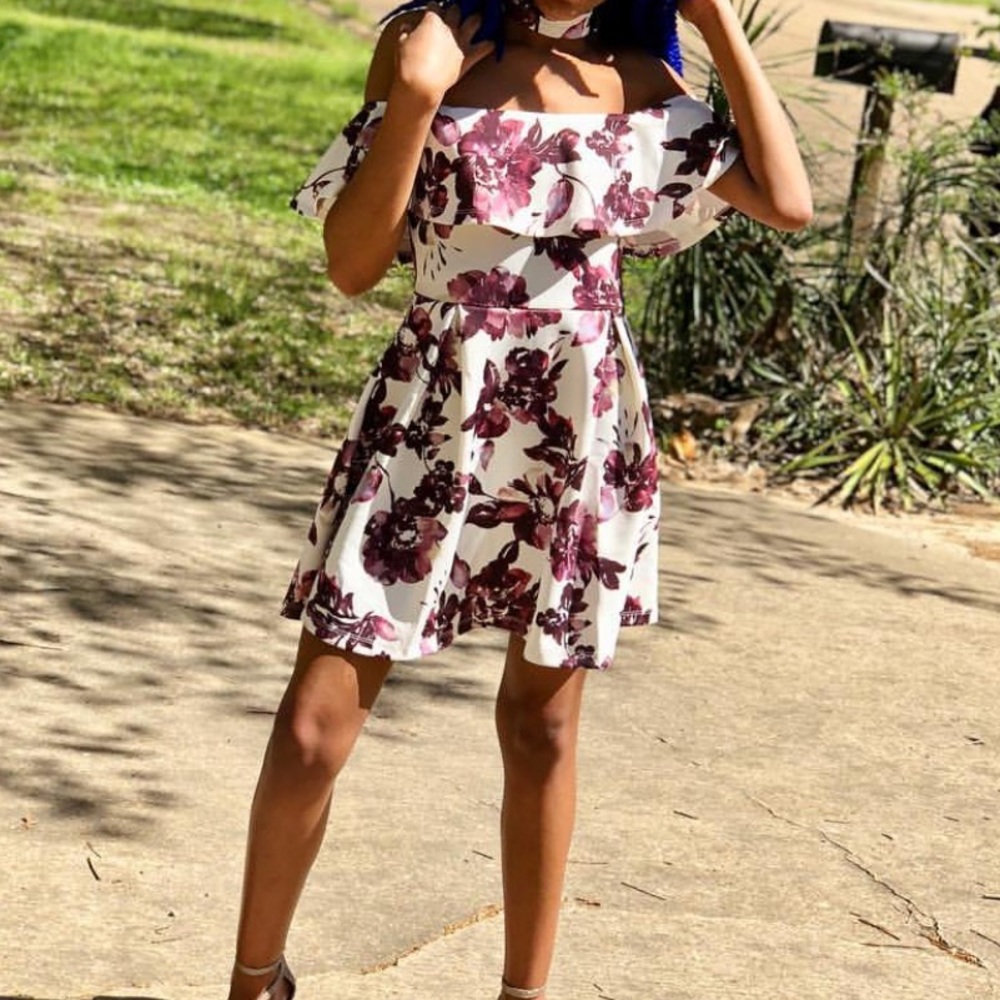 Flower print off the shoulder dress